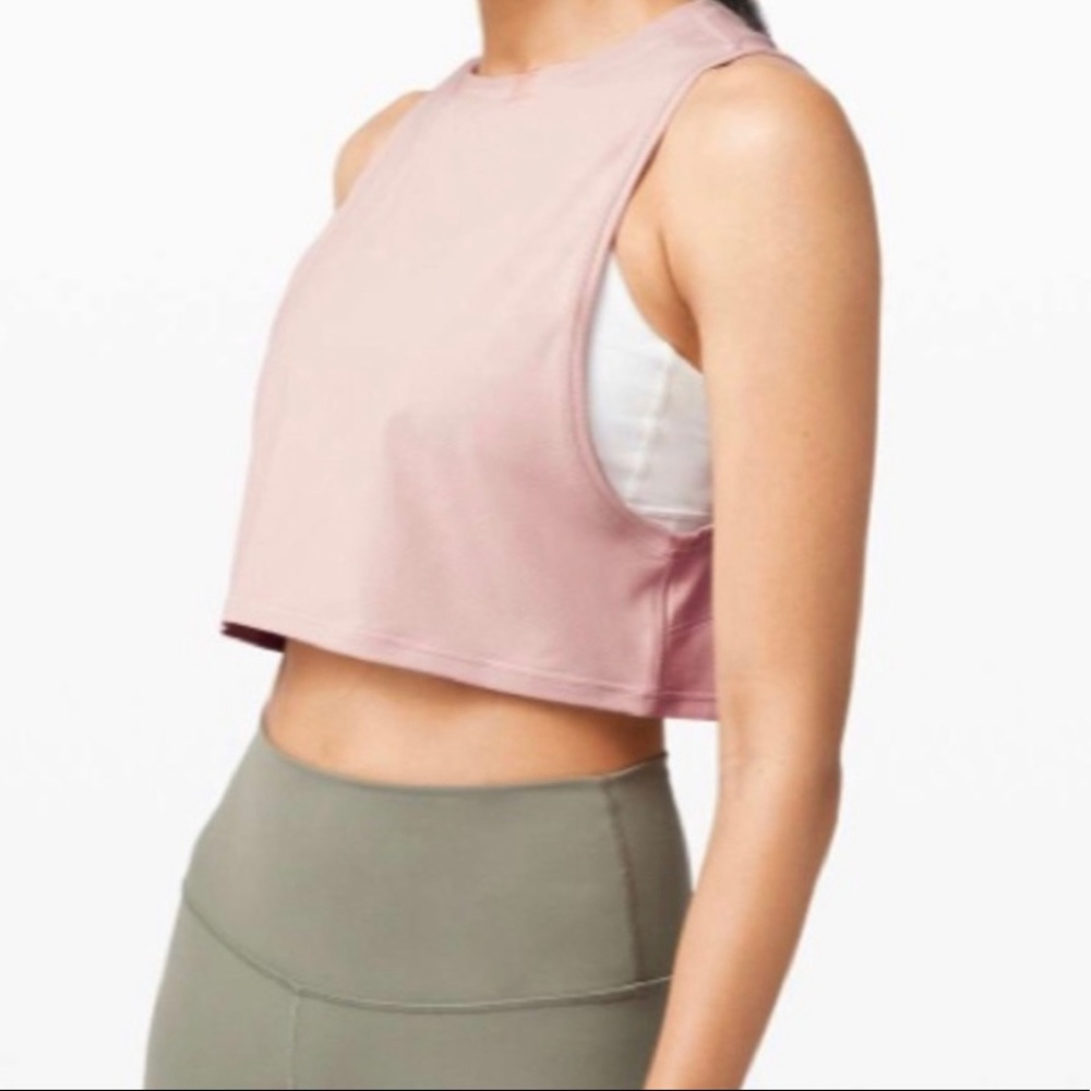lululemon crop muscle love tank light pink